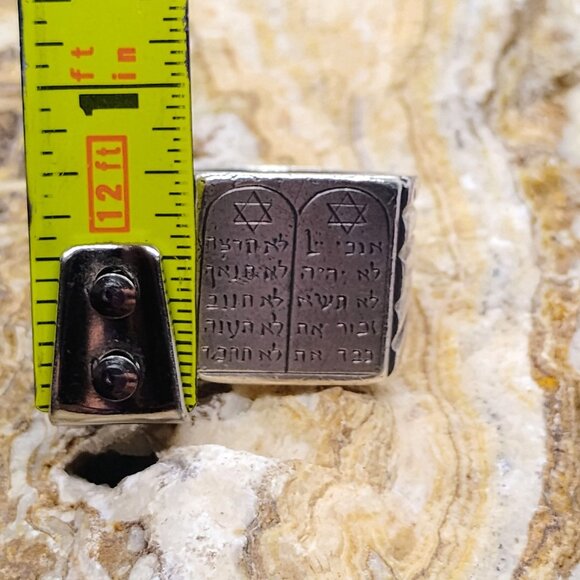 Vtg Judaica Mens Sz 11 Hebrew 10 Commandments 21g Sterling Silver Jewish Jewelry - Picture 5 of 8
